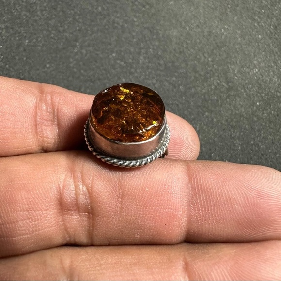 Vintage Large Sterling Silver 915 Amber Statement Ring Size 6 - Picture 3 of 10